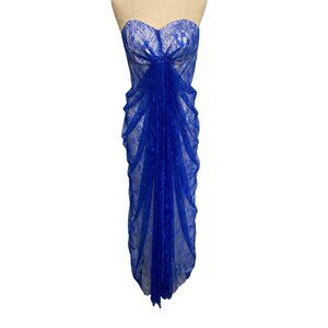 Blue Strapless Lace Evening Dress S